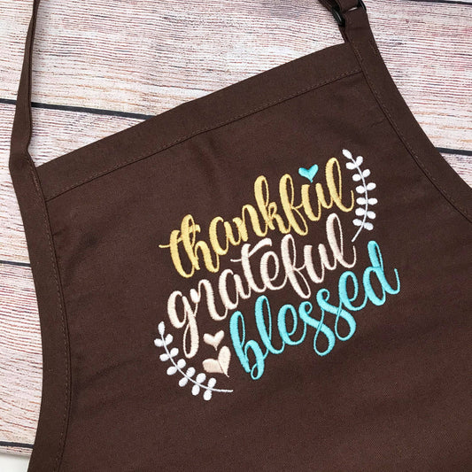 Adult Apron, Baking Apron, Adult Personalized Apron ,Embroidered Apron,Thankful Grateful Blessed  Apron, Womens Apron, Thanksgiving Apron