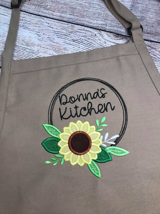 Adult Apron, Baking Apron, Adult Personalized Apron ,Embroidered Apron,  Womens Apron, Cooking Apron, Sunflower Apron, Floral Apron