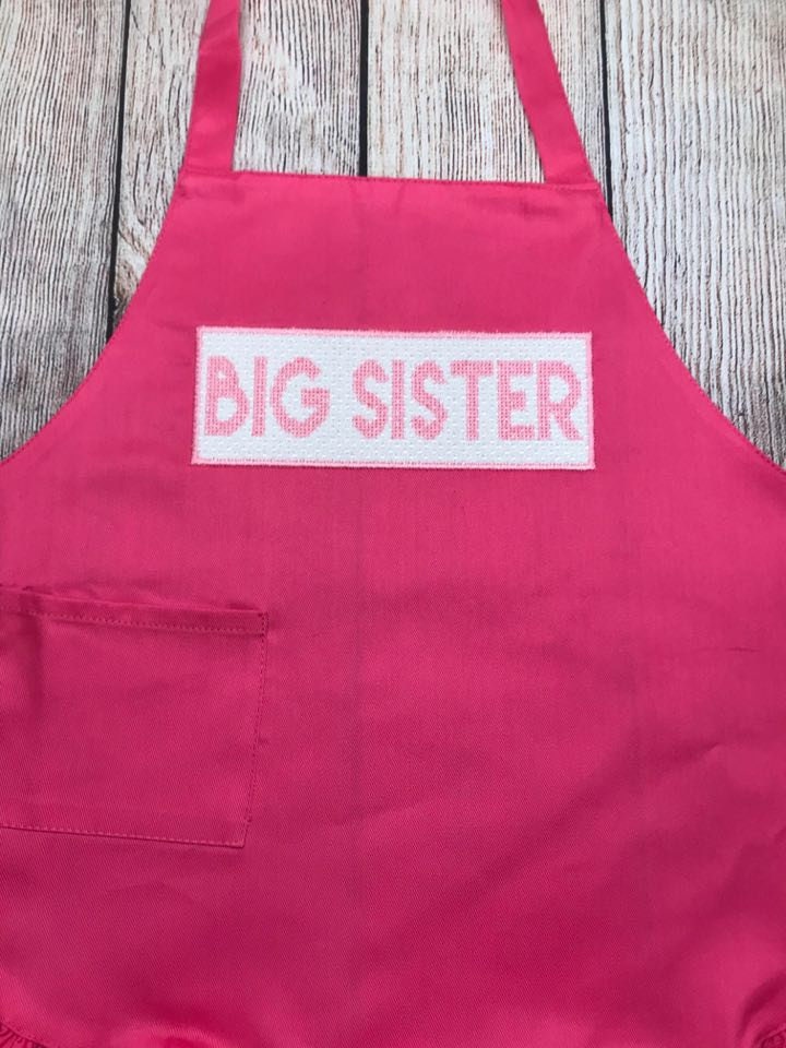 Girls Big Sister Apron , Girls  Apron, Kids Baking Apron, Personalized Gifts for Kids, Aprons for Kids, Sibling Apron, Faux Smock Apron