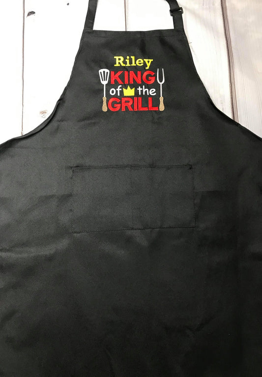 Adult Apron,Black  Mens Grilling Apron, Adult Personalized Apron ,Embroidered Apron, Cooking Apron, Father's Day Gift, King of the Grill