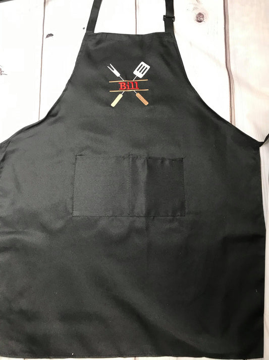 Adult Apron,Black  Grilling Apron, Adult Personalized Apron ,Embroidered Apron,  Mens Apron, Cooking Apron, Father's Day Gift