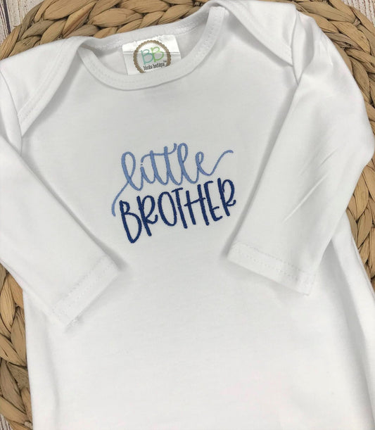 Boys Little Brother Gown , Brother shirt,  Little Brother Shirt ,  Baby Boy gift , Newborn Gift, Coming home, Sibling baby gown